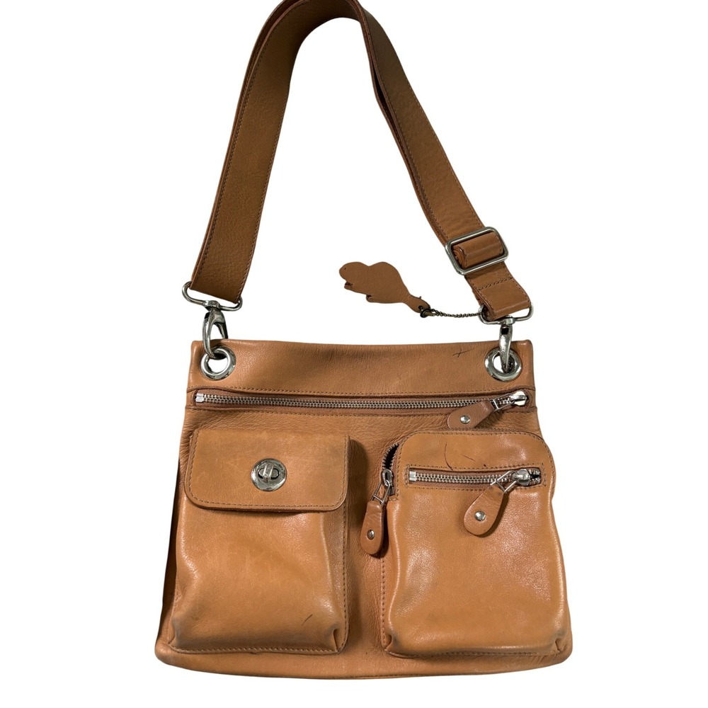 Roots Canada Villager Tribe Tan Leather Multi Pocket Crossbody Shoulder Bag